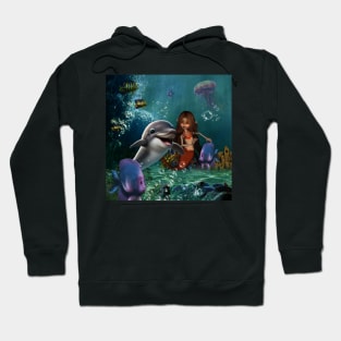 Cute mermaid and funny dolphin Hoodie